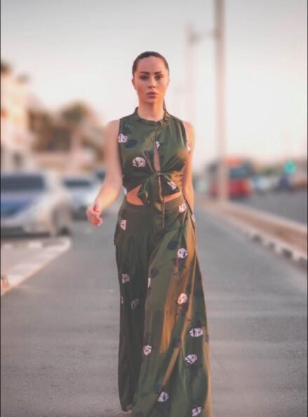 green crop top with pants