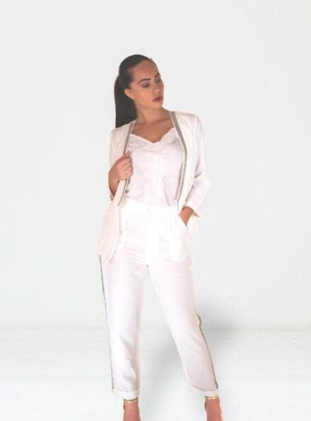 white long sleeve jacket and pants